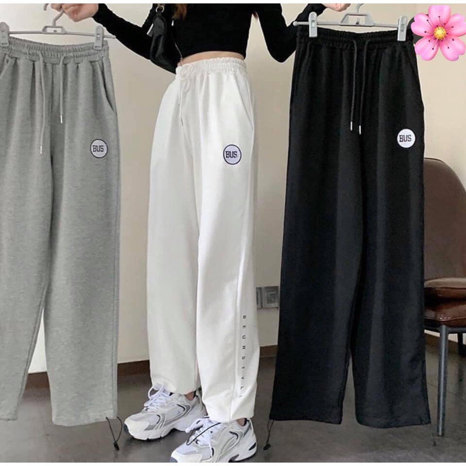 Quần ống rút dây thun da cá thêu chữ kiểu dáng thể thao năng động ulzzang Unisex