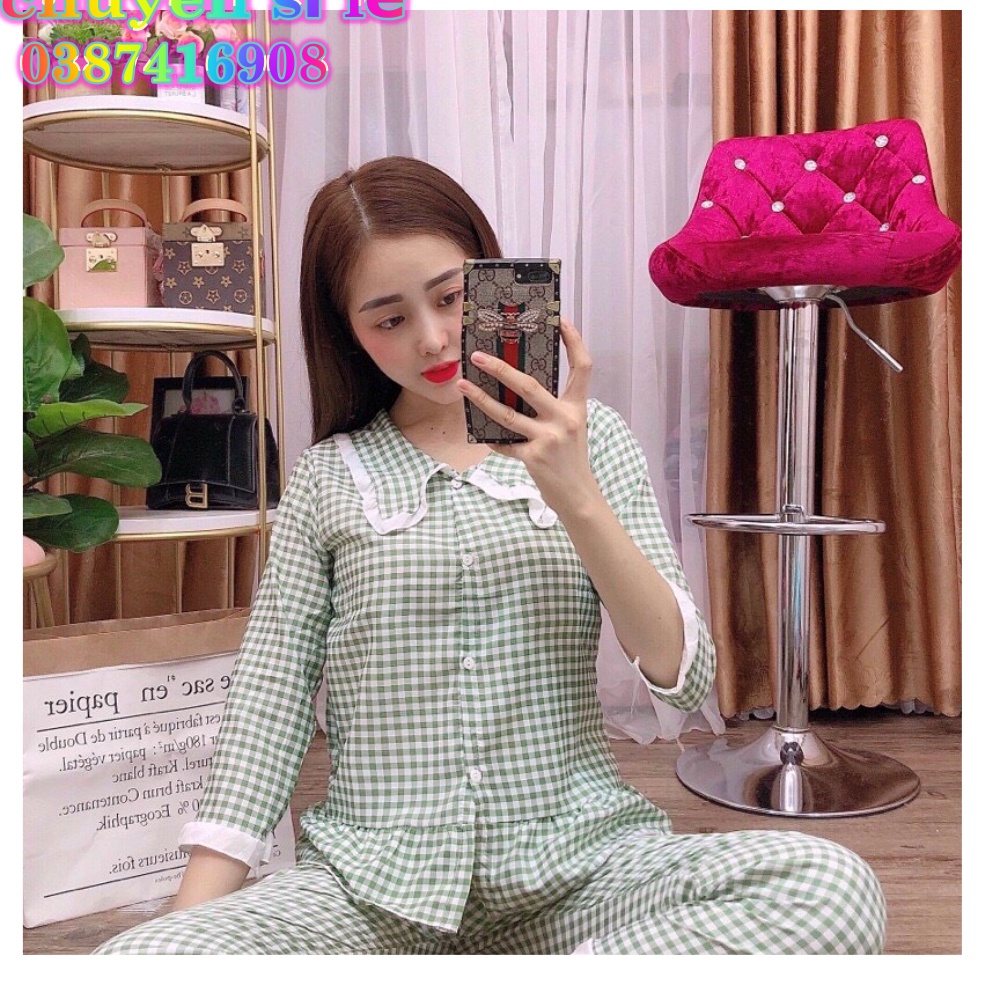 Sét bộ ngủ kate lụa sọc caro 🚚 FREESHIP 🚚 đồ ngủ lụa sọc caro siêu hot 100% lụa mát cho ngày hè | BigBuy360 - bigbuy360.vn