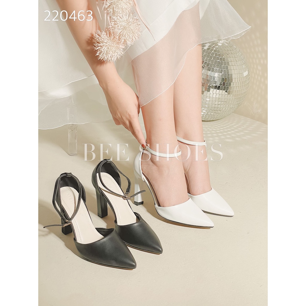GIÀY CAO GÓT NỮ BEESHOES MŨI NHỌN - GIÀY CAO GÓT NỮ GÓT TRỤ CAO 9 PHÂN SẴN MÀU TRẮNG - ĐEN 220463