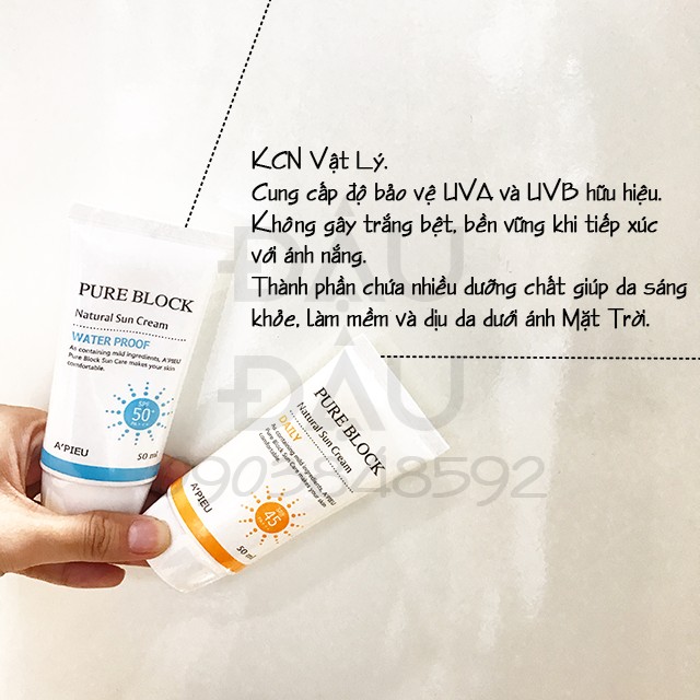 Kem chống nắng A'pieu Pure Block Natural Water Proof Sun Cream SPF 50+ PA+++