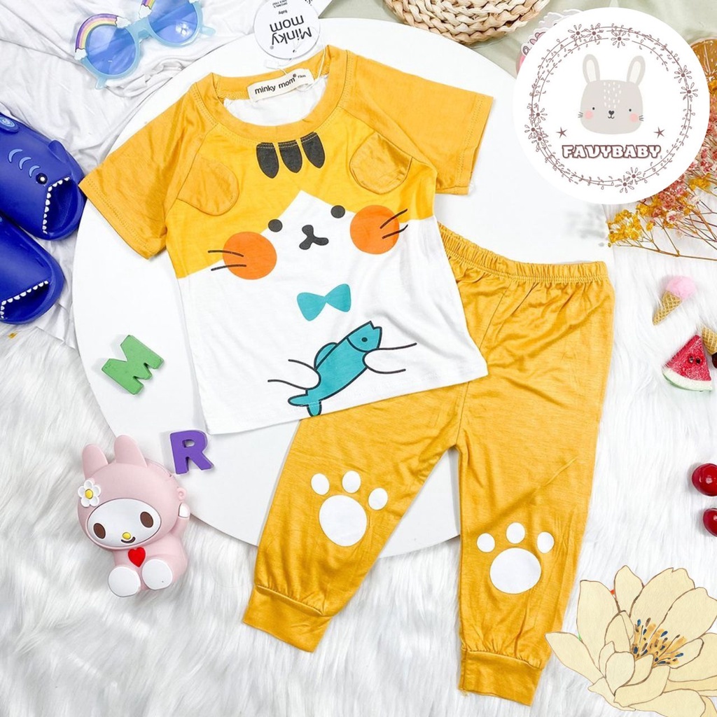 Đồ Bộ MINKY MOM Bé Trai Bé Gái Tay Ngắn Quần Dài Hình Sư Tử Chim Cánh Cụt Mèo Đỏ Màu Trẻ Em 0 1 2 3 4 5 Tuổi - Favybaby