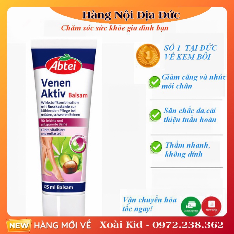 Bộ Kem Bôi và Viên uống giãn tĩnh mạch Abtei Venen Aktiv 125ML của Đức - Date mới Đủ Bill