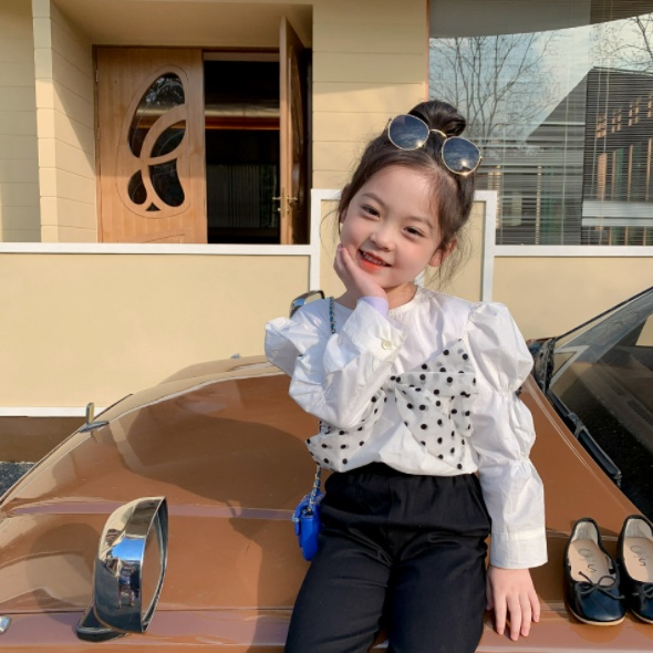 Áo sơ mi dài tay mix nơ cho bé A684