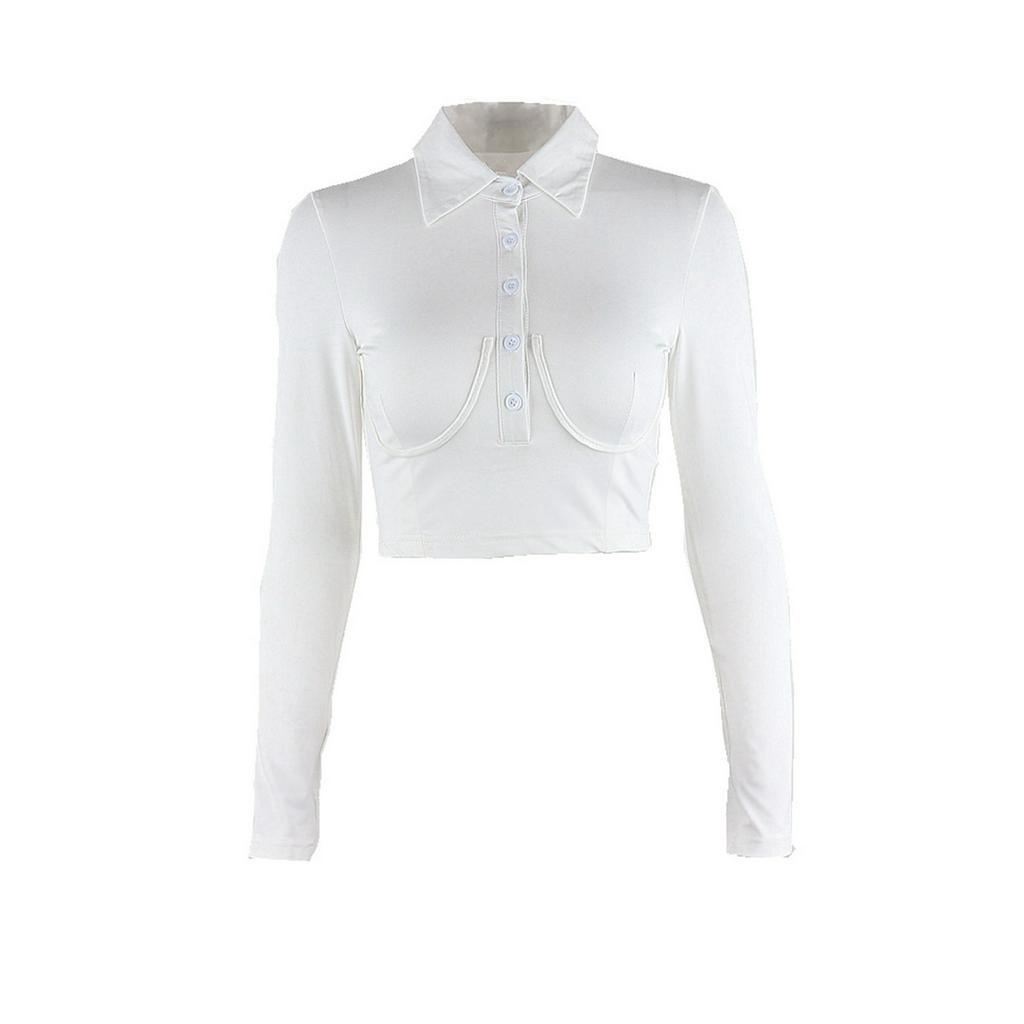 Áo Sơ Mi Croptop Tay Dài Phối Nút Màu Trơn Thời Trang Cho Nữ