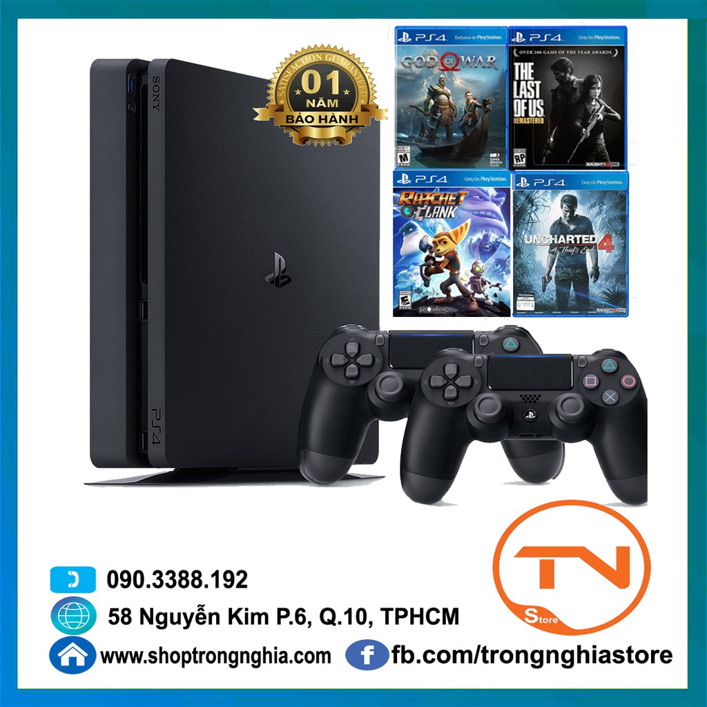 Máy PS4 Slim 1TB Kèm 2 tay cầm + 4 games HOT