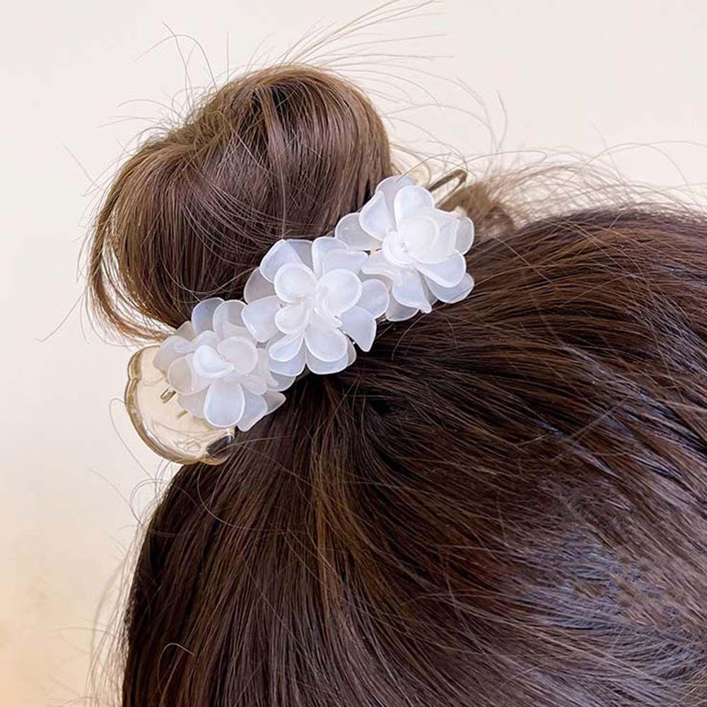 Kẹp Tóc Càng Cua Cố Định Tóc Đuôi Ngựa Màu Trơn Hình Hoa Phong Cách Hàn Quốc Retro WMES15H Dành Cho Bạn Nữ