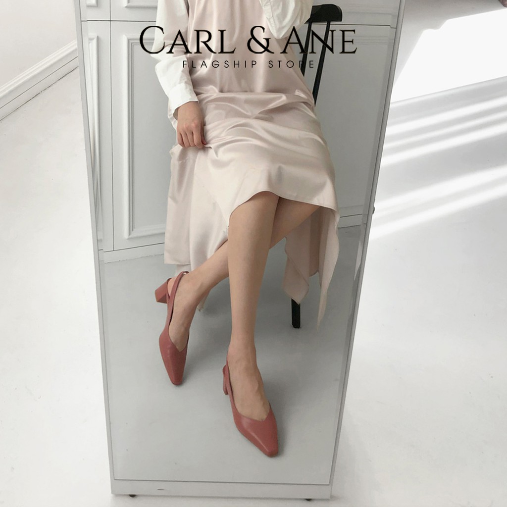 Carl &amp; Ane- Giày cao gót bít mũi phối dây kiểu dáng Hàn Quốc cao 5cm màu đen _ CL015