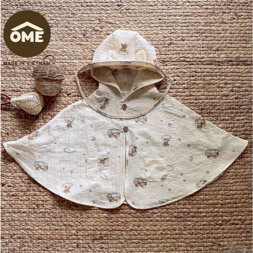 Áo Choàng Chống Nắng Cho Bé OME Áo choàng Muslin siêu thấm hút Sử Dụng 4 Mùa Cho Bé Kèm Kính Chống Giọt Bắn, Mẫu Mới2023