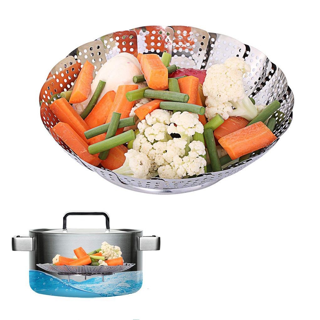 Rổ Hấp Thực Phẩm Chất Liệu Thép Không Gỉ Có Thể Gấp Gọn Tiện Dụng