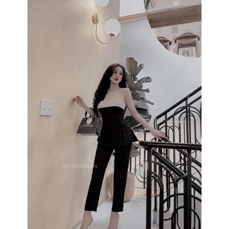 Set quần ôm áo cúp ngực chanh xả