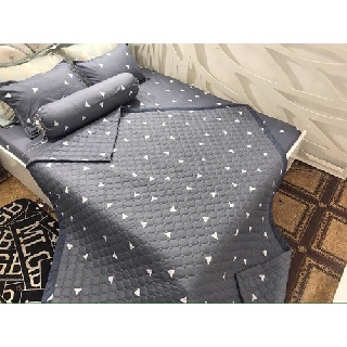 Bộ chăn ra cotton 5 món tam giác xám