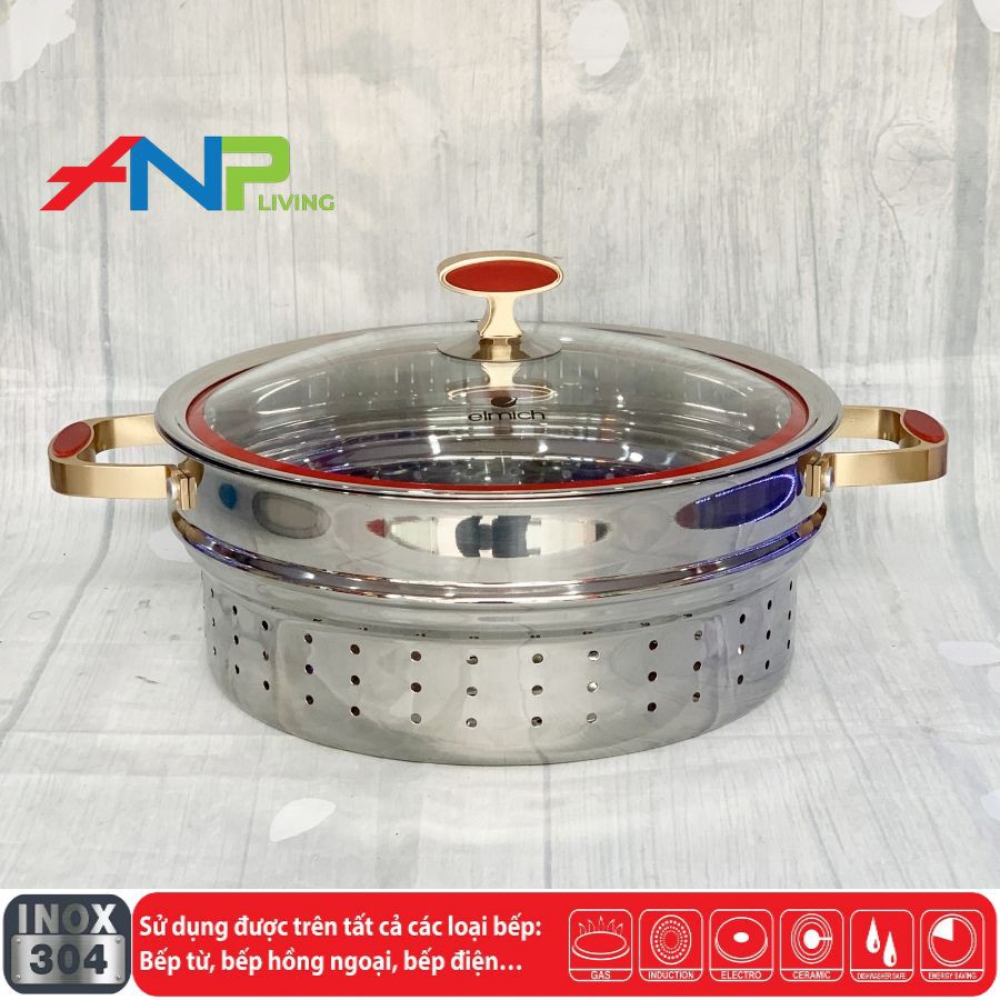 Nồi Inox cao cấp 5 lớp đáy Elmich Red Velvet - Hàng Nhập Khẩu Chính Hãng