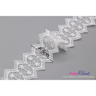 Ren trắng thêu hoa 6.5cm may viền cổ, may chân váy, viền cổ tay, viền khăn, phụ kiện may mặc, DIY, handmade