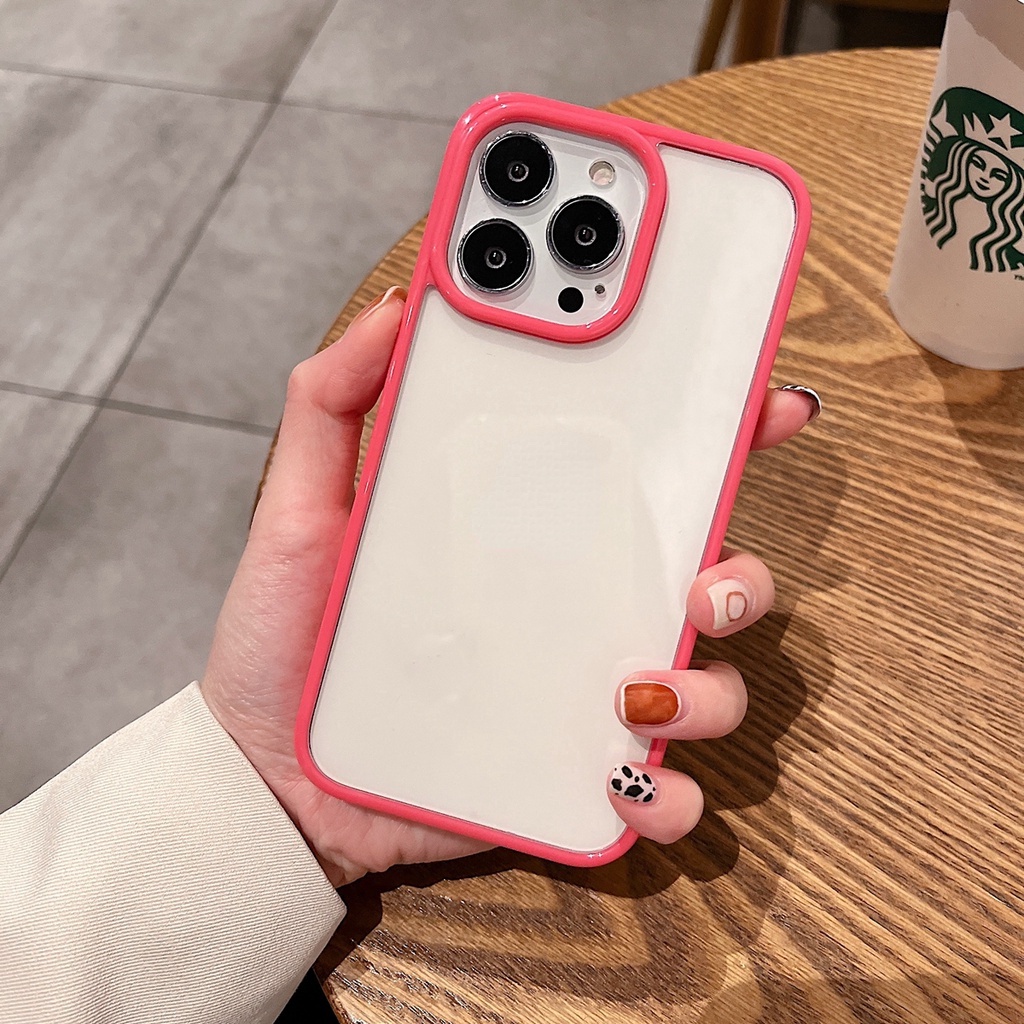 Ốp điện thoại silicon trong suốt viền vuông màu kẹo thích hợp cho iPhone 11 Pro MAX 12 Pro 13 Pro MAX