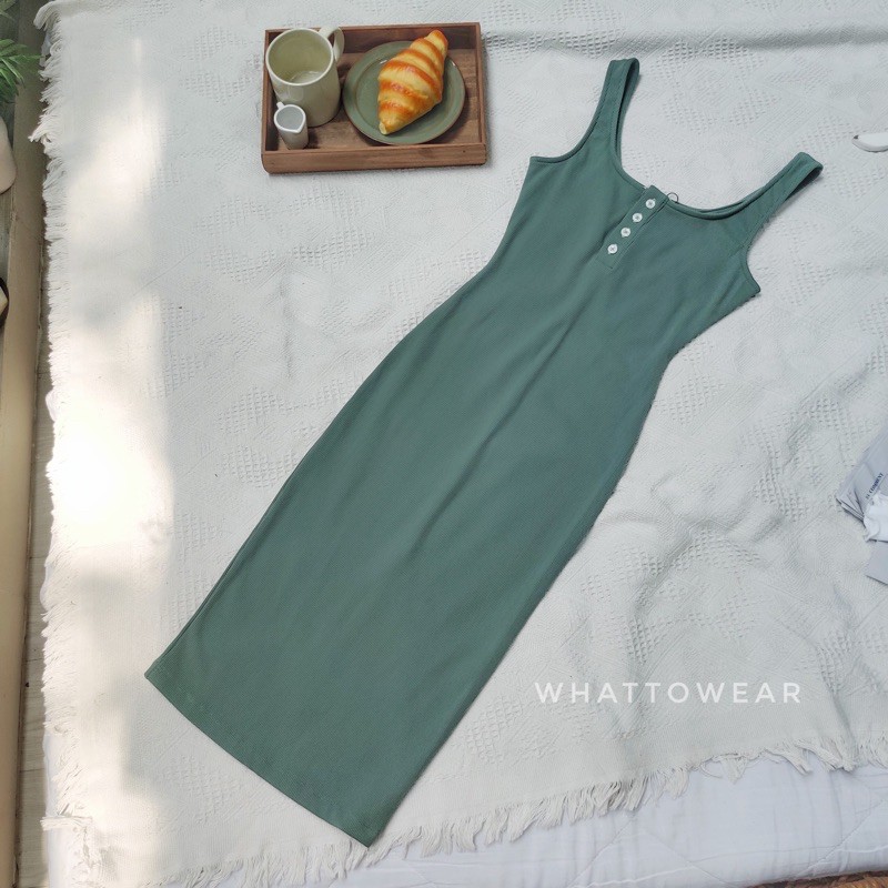 [Mã SKAMSALEP6 giảm 10% tối đa 100K đơn 150K] Đầm body ba lỗ Xanh vỏ đô thun cao cấp - by whattowear | BigBuy360 - bigbuy360.vn