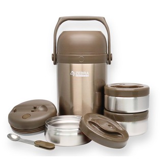 Hộp cơm giữ nhiệt zebra Thái Lan 3 ngăn inox 304, kèm thìa 1.8L -152440. Nhập khẩu Thái Lan 13 x 14 x 28 cm