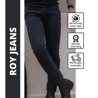 Quần jeans nam dài basic Royjeans xám đậm hạt tiêu xước co giãn phong cách thời trang retro form slimfit (44-97kg)