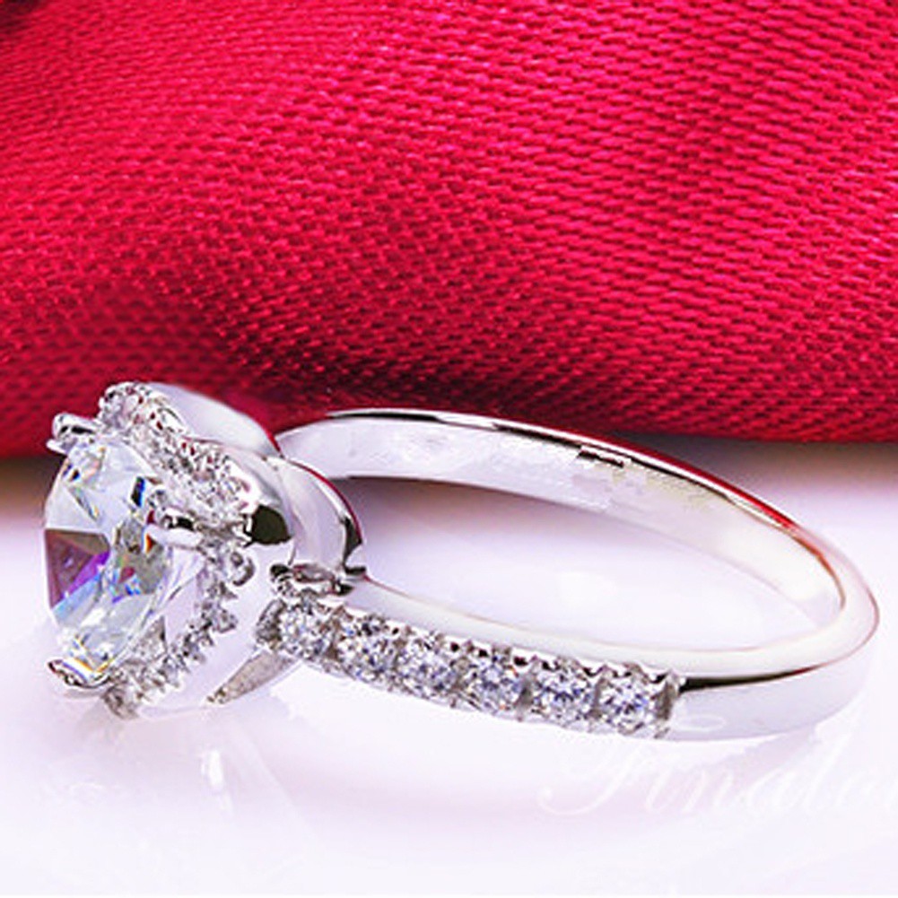 Nhẫn đeo tay mạ bạc tạo hình trái tim đính đá thời trang cho nữ