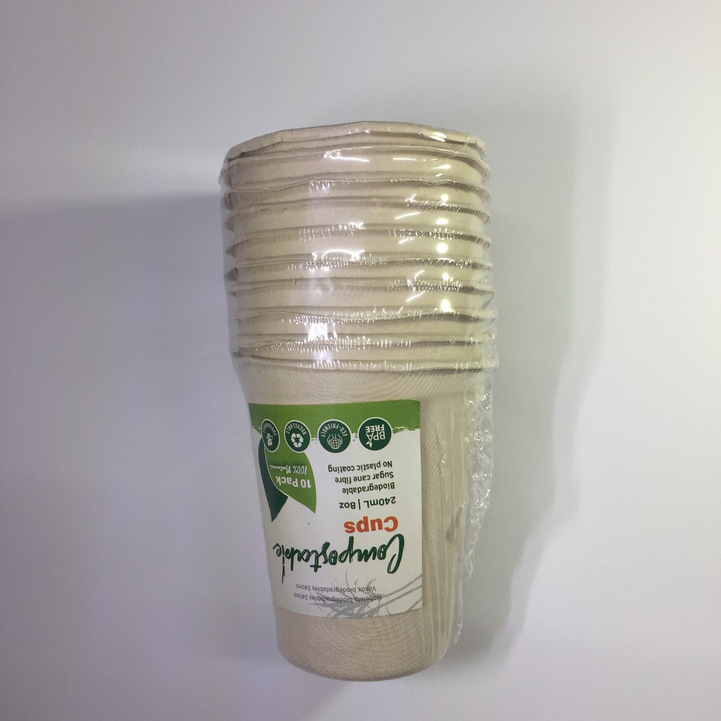 Bộ 10 cái ly bã mía 250ml tự phân huỷ Uncle Bills OB0384