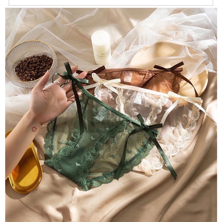 Quần Lót Nữ ❤️ Quần Lót Ren Sexy dây buộc nơ, phối họa tiết trái tim mã 3999 - LADY