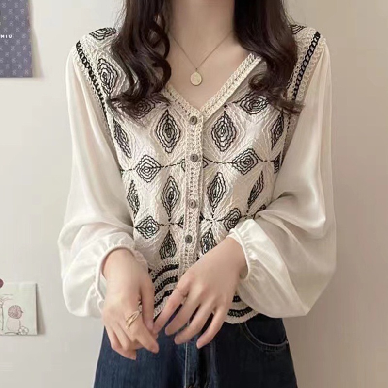 Áo Khoác Cardigan Tay Ngắn Dáng Rộng Vải Voan In Hoa Thời Trang Cho Bạn Gái