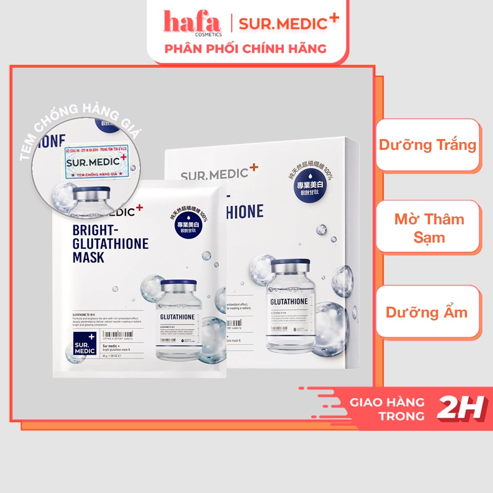 Combo 10 Mặt Nạ Dưỡng Trắng Da, Giảm Thâm Nám Chuyên Sâu Sur.Medic+ Bright Glutathione Mask 30g _ SUR.MEDIC+ Chính Hãng