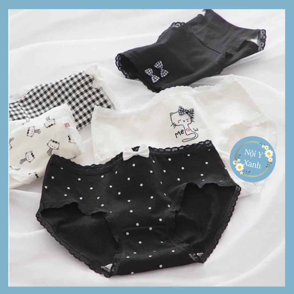 Quần Lót Nữ  Quần Cotton Nữ Viền Phối Hình Mèo Điệu Đà Tôn Dáng 0133 ❤️ mầu đen trắng sport thể thao