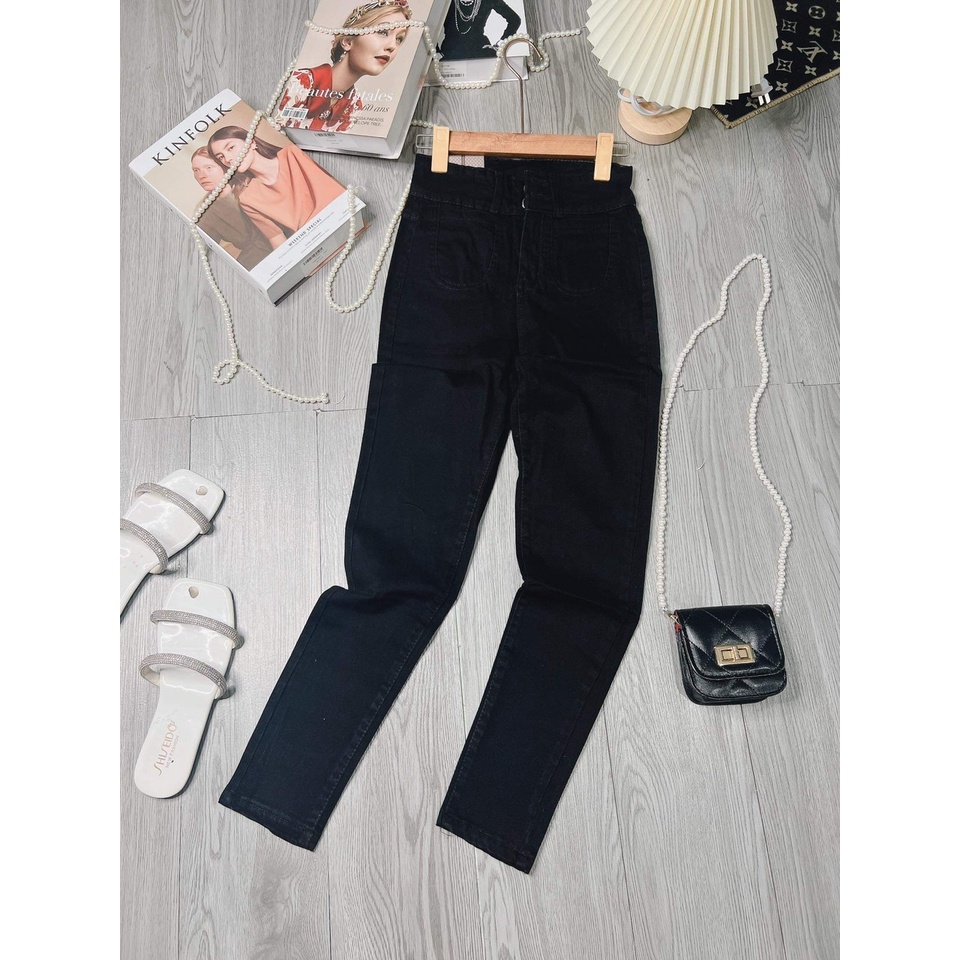 Quần Bò Cạp Cao Túi Chìm PEONYB Nữ [FREESHIP]  Jean dáng ôm body skinny kiểu hotgirl 2 khuy màu đen hàn quốc đẹp