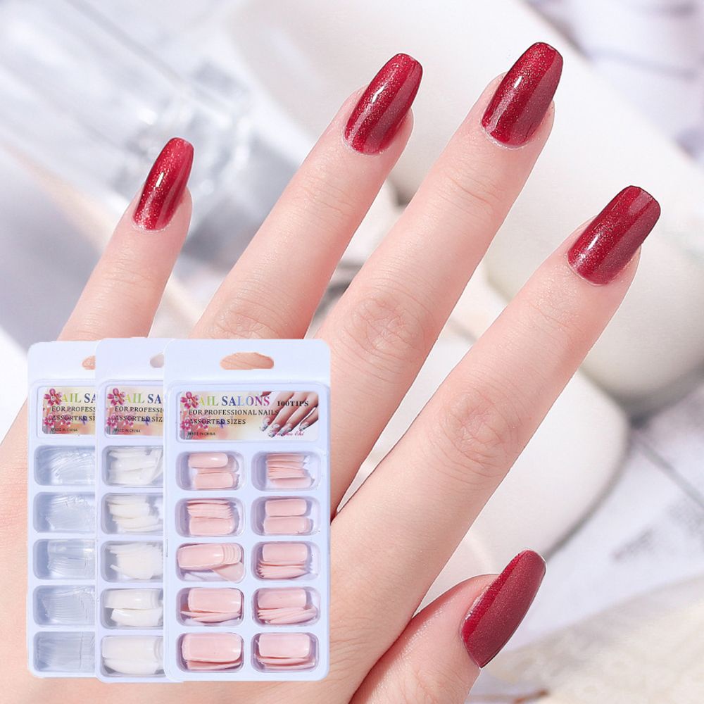 [Hàng mới về] Set 100 móng tay giả bằng nhựa abs trong suốt hình vuông 10 kích thước