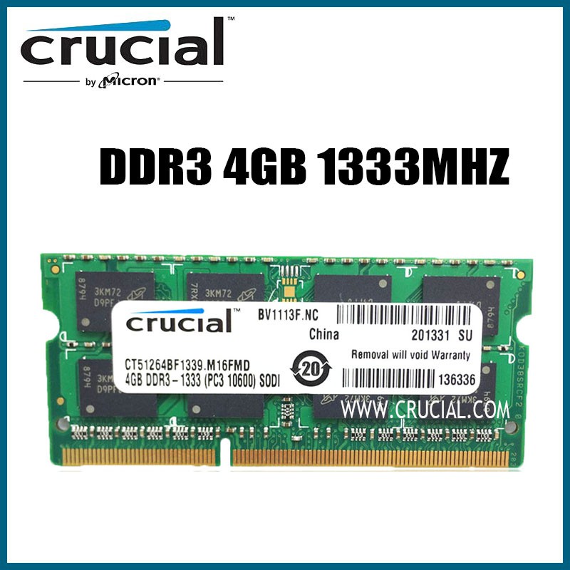 Thẻ Nhớ Ram Sodimmm Crucial 4gb 2rx8 Pc3-10600S Ddr3 1333mhz Cho Laptop