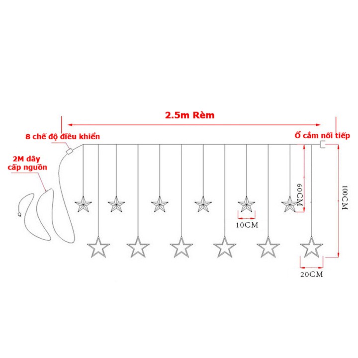 Dây nháy led hình ngôi sao kiểu rèm cửa trang trí ngày tết Noel