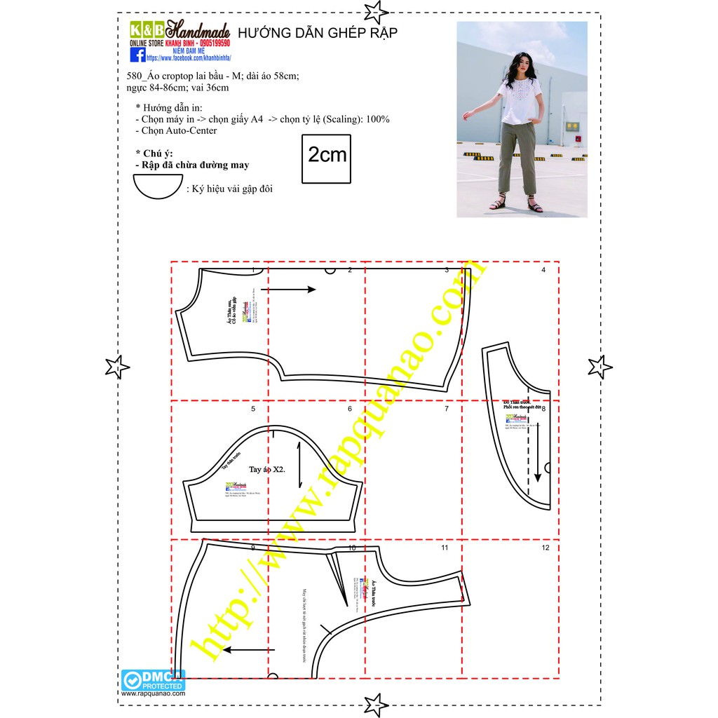 Rập áo croptop - rập giấy mã 580 ( bản vẽ)