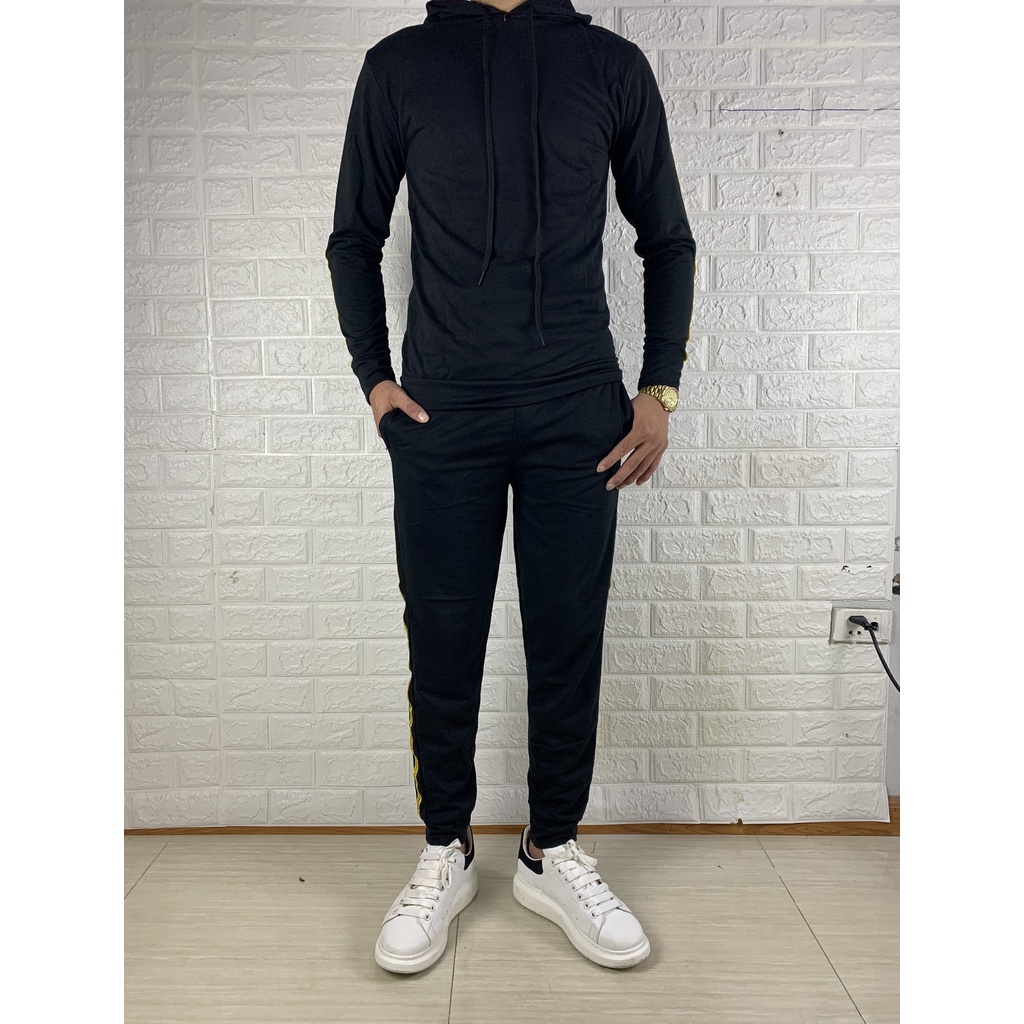 Bộ Nỉ Thể Thao Nam Kèm Mũ Kẻ Sọc Siêu Mềm Mịn - Bộ Thu Đông Chất Liệu Nỉ Cao Cấp - BD159 - Xưởng May Trung Kiên