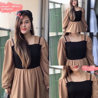 [BigSize] Đầm Cổ Vuông Style Tân Cổ Điển - Có Lót Trong- Chất Kaki Sang Chảnh Siêu Co Giãn.
