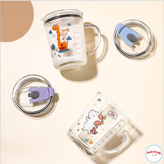 Cốc Thủy Tinh Chia ML Chịu Nhiệt Tốt Tặng Kèm Ống Hút Họa Tiết Hoạt Hình 00837