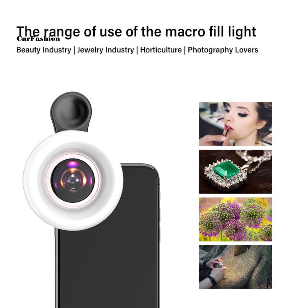 Đèn trợ sáng cókính lọc macro 15X hỗ trợ chụp ảnh tự sướng gắn điện thoại
