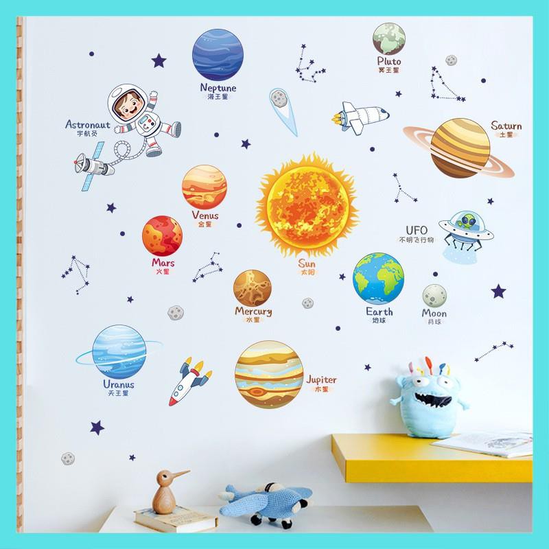 [HÀNG CAO CẤP] Decal dán tường cho bé, tranh dán tường, khám phá vũ trụ, giúp bé nhớ tên các hành tinh trong hệ mặt trời