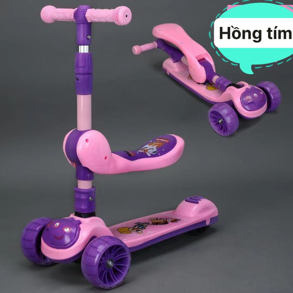 Xe Scooter, Xe Chòi Chân 3 In 1 Có Đèn Nhạc Hình Heo Peppa Cute Chịu Lực 90KG