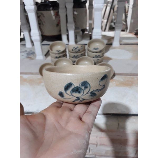 Set 6 bát  cơm , súp, chè.. vẽ hoa sen , men rạn giả cổ