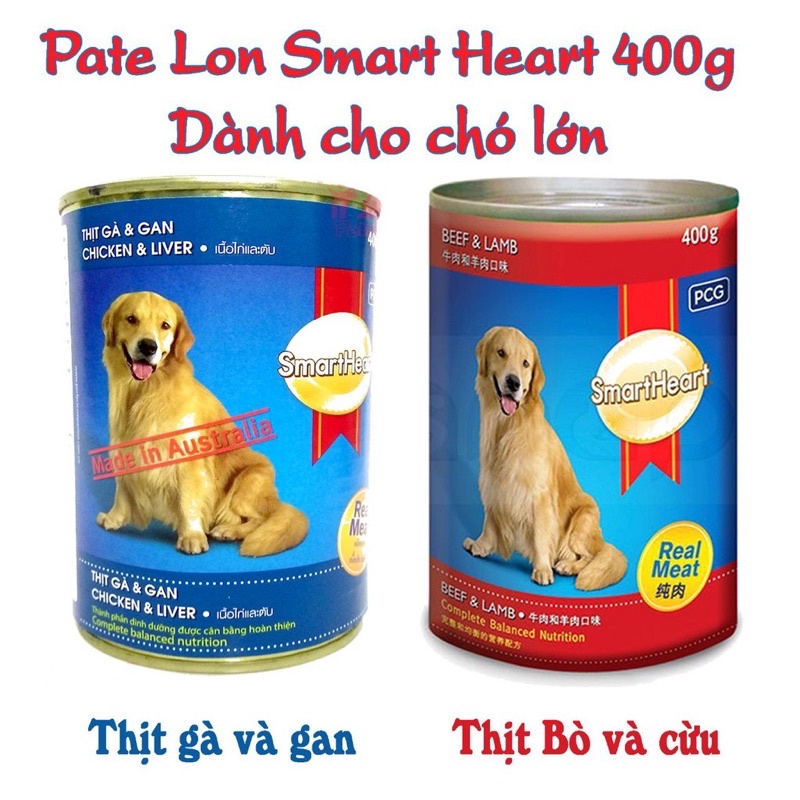 Pate Lon Cho Chó SmartHeart 400g vị bò/vị gà - Mixo Pet Town