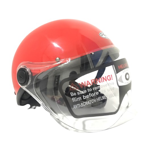 Mũ bảo hiểm nửa đầu - Kính trắng - Amby helmet - Đỏ bóng - Vòng đầu 56-58cm