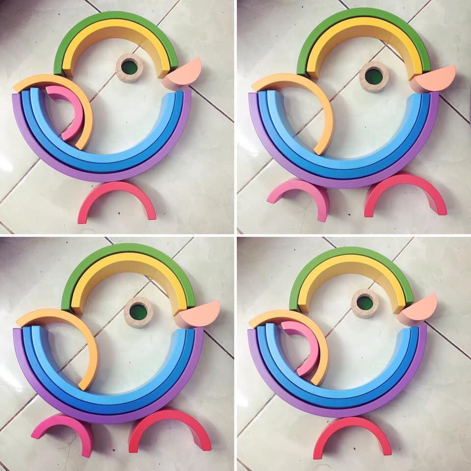 Đồ chơi gỗ - bộ xếp hình cầu vồng kèm học liệu