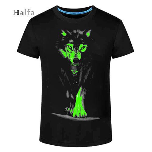 Áo thun nam tay ngắn in hình sói dạ quang sáng tạo | BigBuy360 - bigbuy360.vn