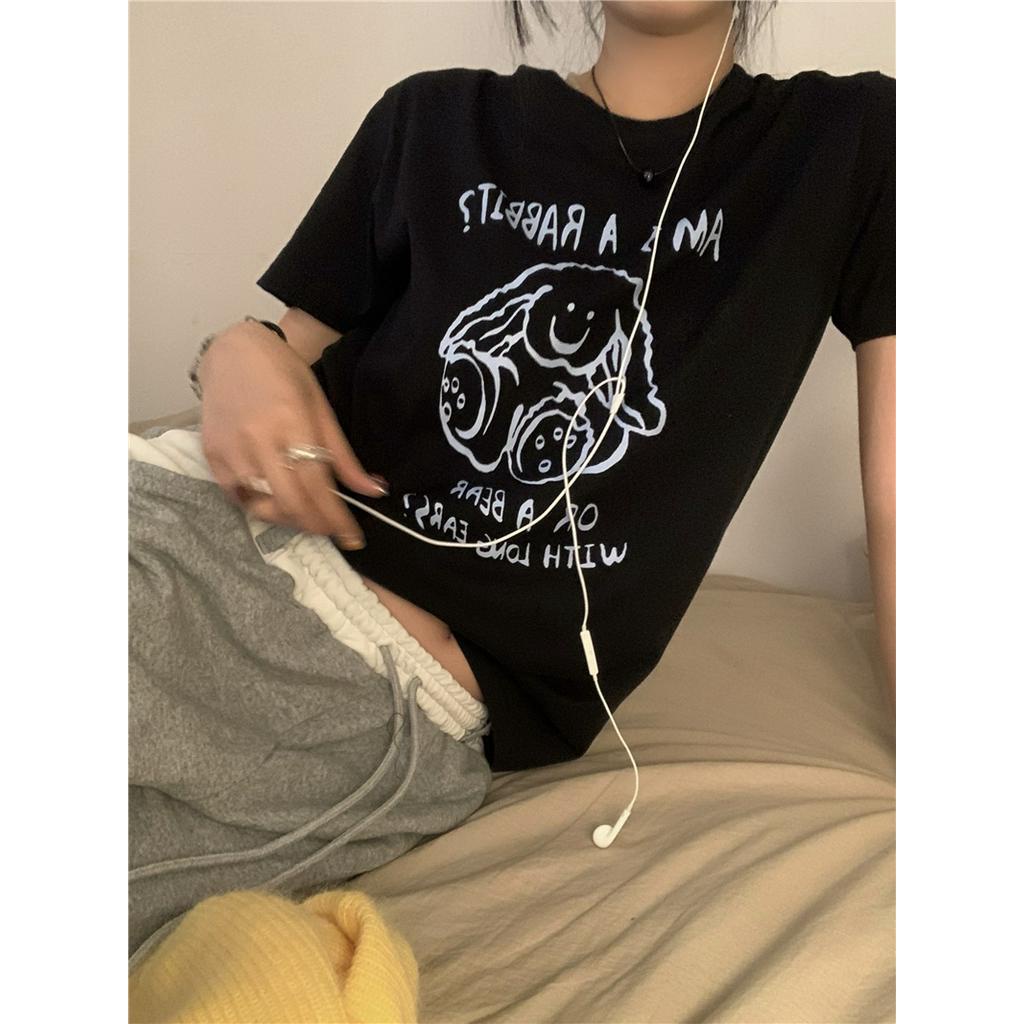 Áo Thun Tay Ngắn Chất Liệu Cotton Nguyên Chất In Hình Thỏ 51129