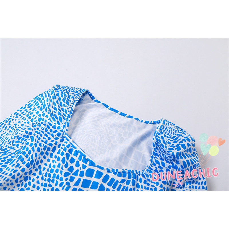 DUNEA Đầm Dài Tay Cổ Vuông In Họa Tiết Xinh Xắn Dành Cho Nữ