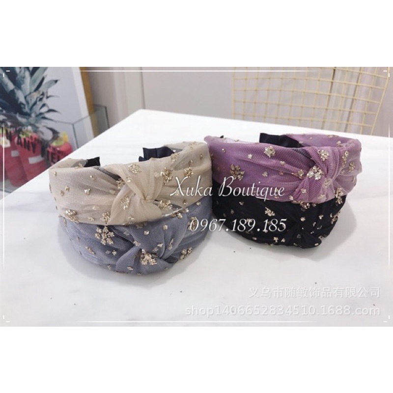 Băng Đô Bờm Cài Tóc Nơ Ren Kim Tuyến Phong Cách Hàn Quốc Phái Nữ