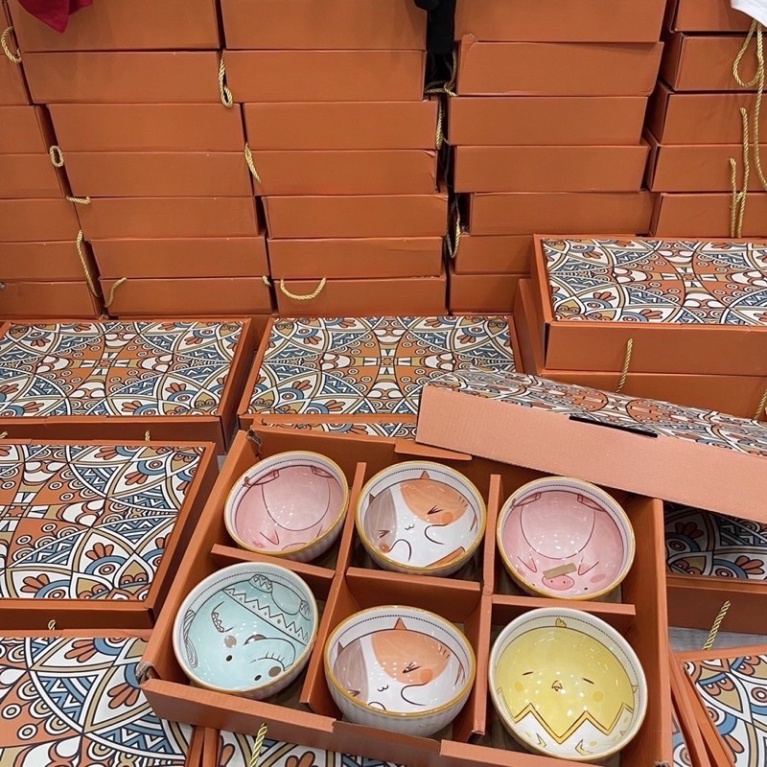 SET BỘ 6 BÁT CON KÈM 6 ĐÔI ĐŨA ĐÓNG HỘP XỊN