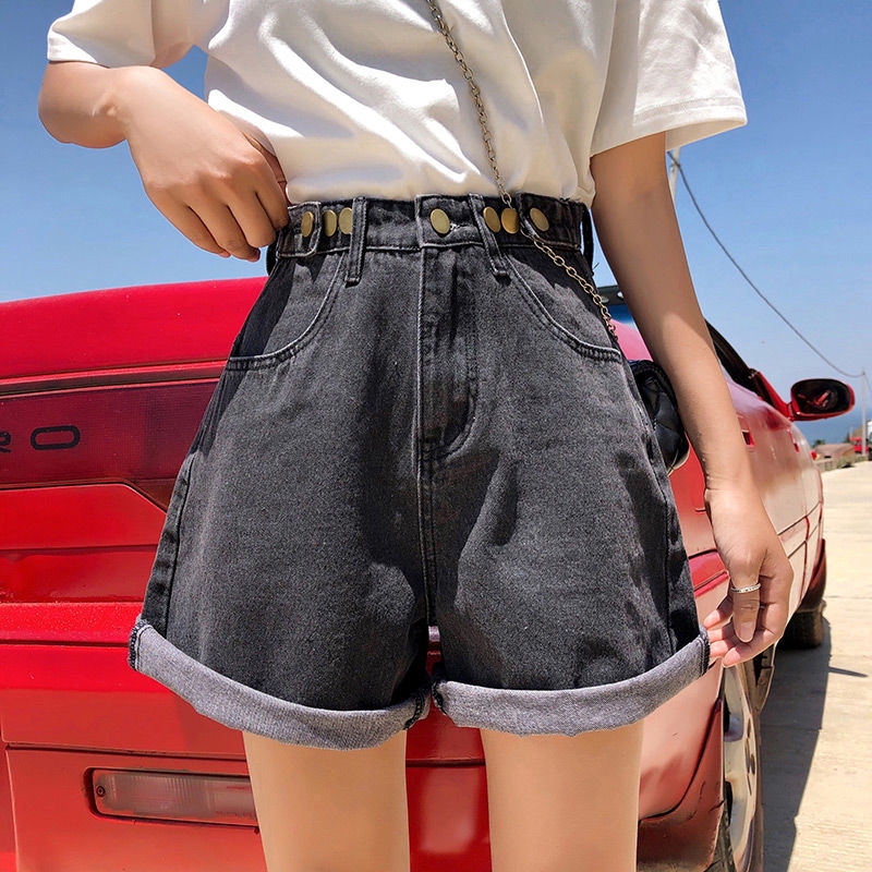 Woman With Ready Neck Short Pants Fashion Casual High Waistband Five Wide Denim Shorts