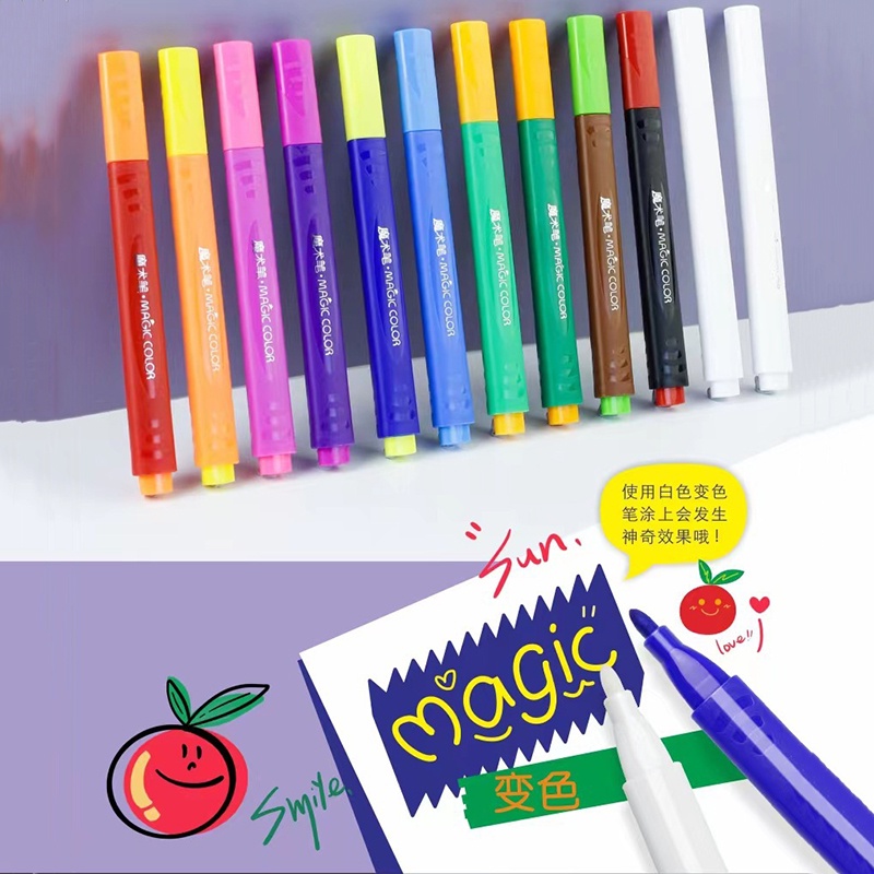 Set 12 Bút Màu Nước Thần Kì Thay Đổi Màu Sắc Vui Nhộn Kèm 10 Plus 2 Bút Dành Cho Bé