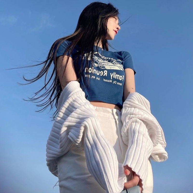 Áo Thun Ngắn Tay Phong Cách Retro Thời Trang Mùa Hè Cho Nữ